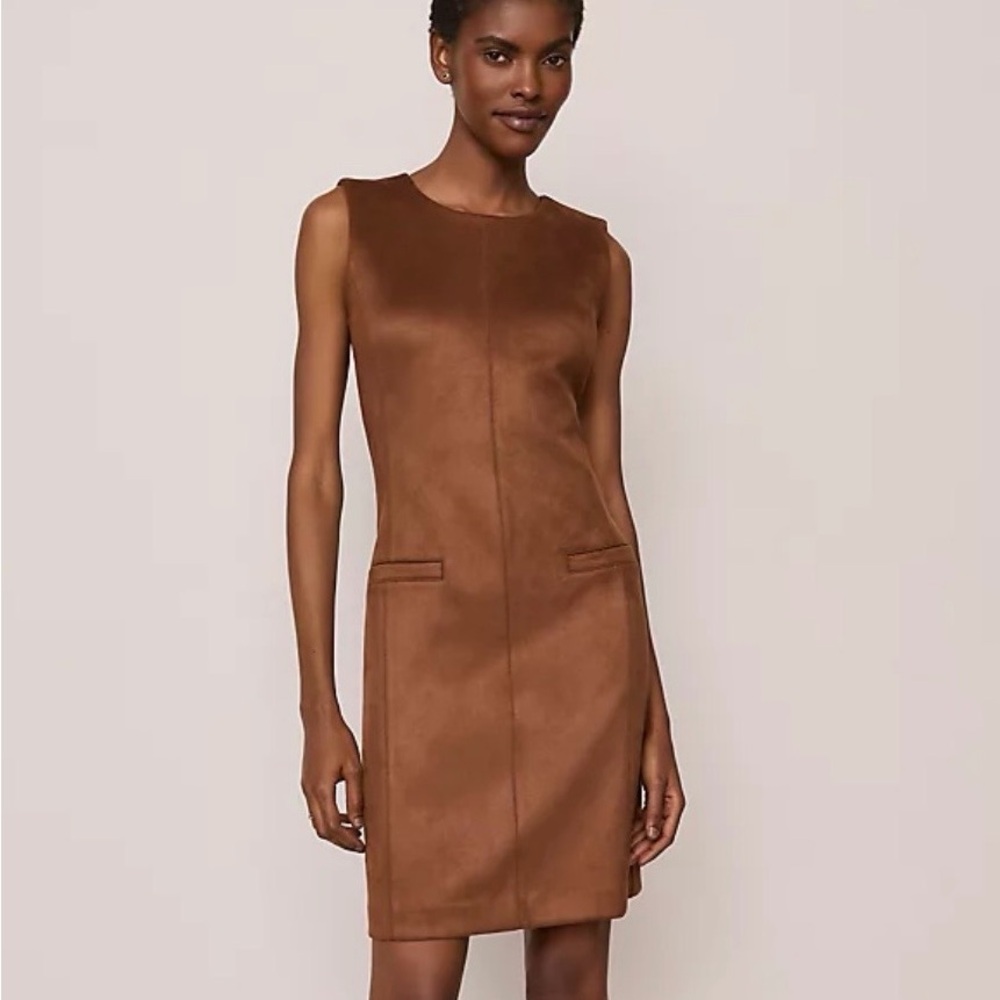 Brand New Ann Taylor Chestnut Brown Sleeveless Faux-Suede Mini Sheath Dress